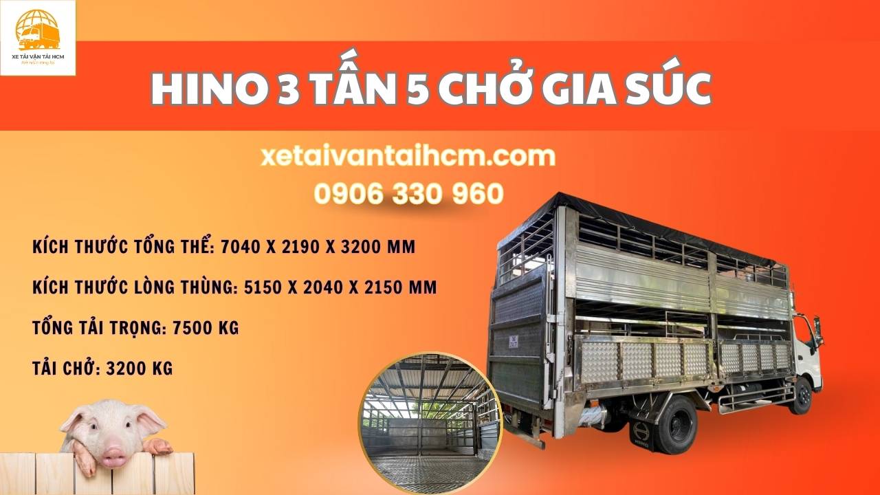 Xe tải Hino 3 tấn 5 chở heo, gia súc