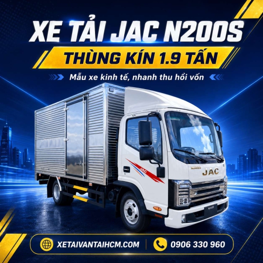 Xe tải Jac N200s thùng kín 1.9 tấn thiết kế 1 cửa hông