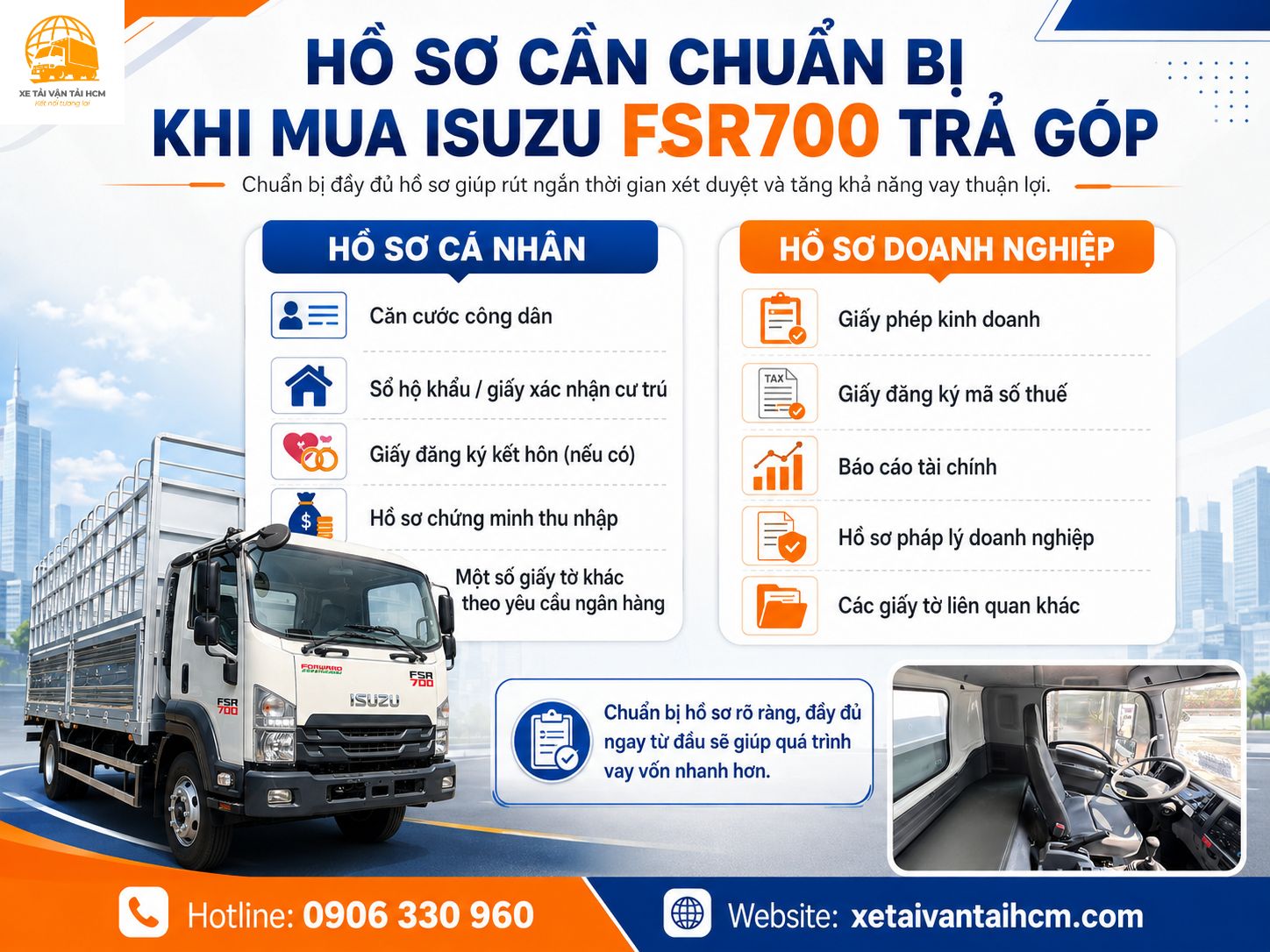 Hồ sơ cần chuẩn bị khi mua xe tải trả góp