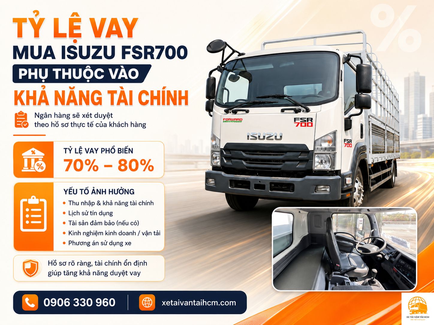 Xét duyệt tỷ lệ vay mua xe tải Isuzu FSR700 tại ngân hàng