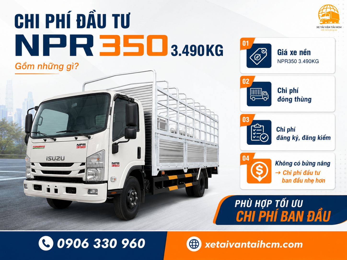 Xe tải thùng mui bạt NPR350 3.490kg chi phí rẻ hơn