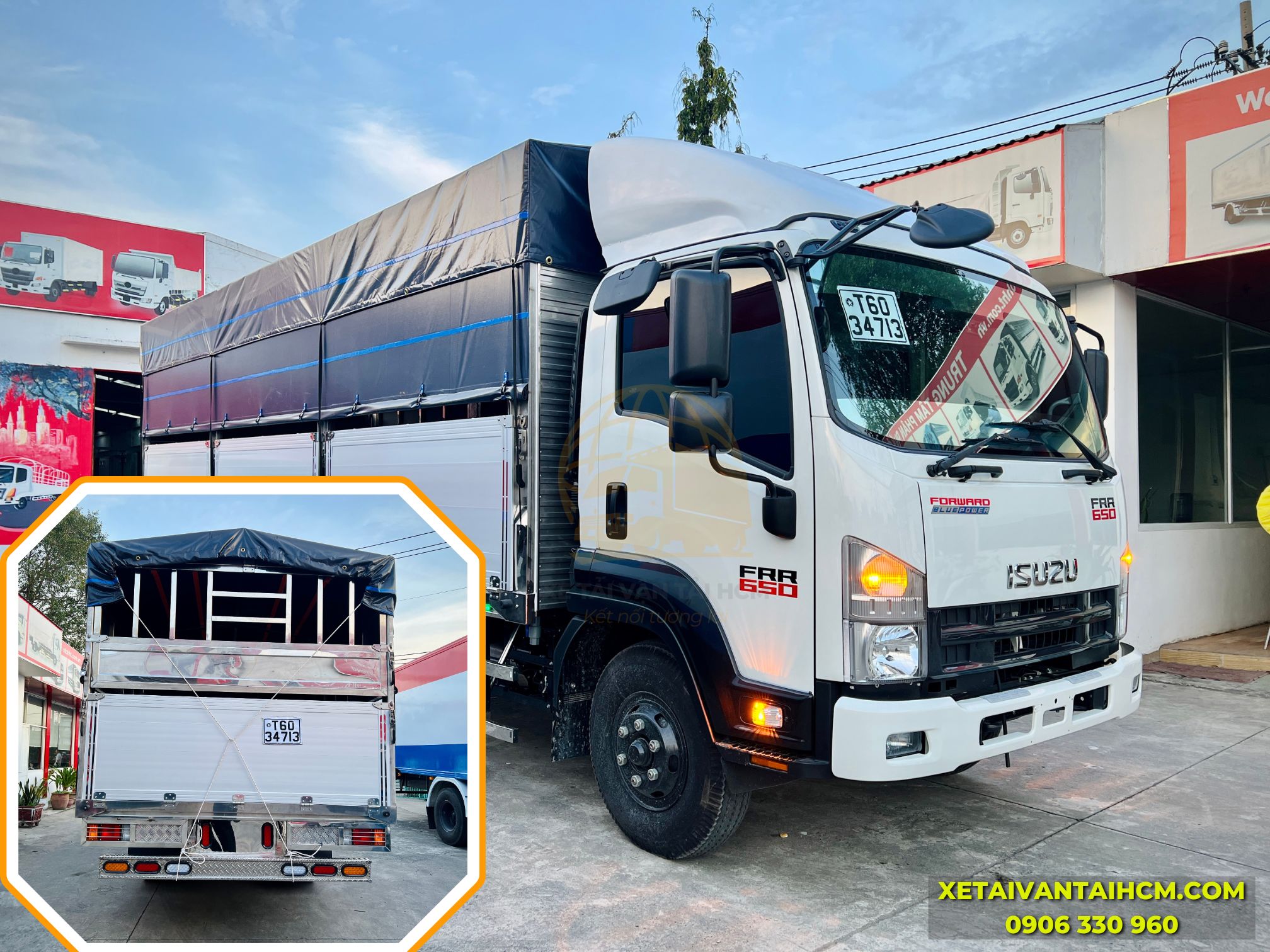 Hình ảnh xe tải Isuzu 6 tấn thùng mui bạt nhôm inox