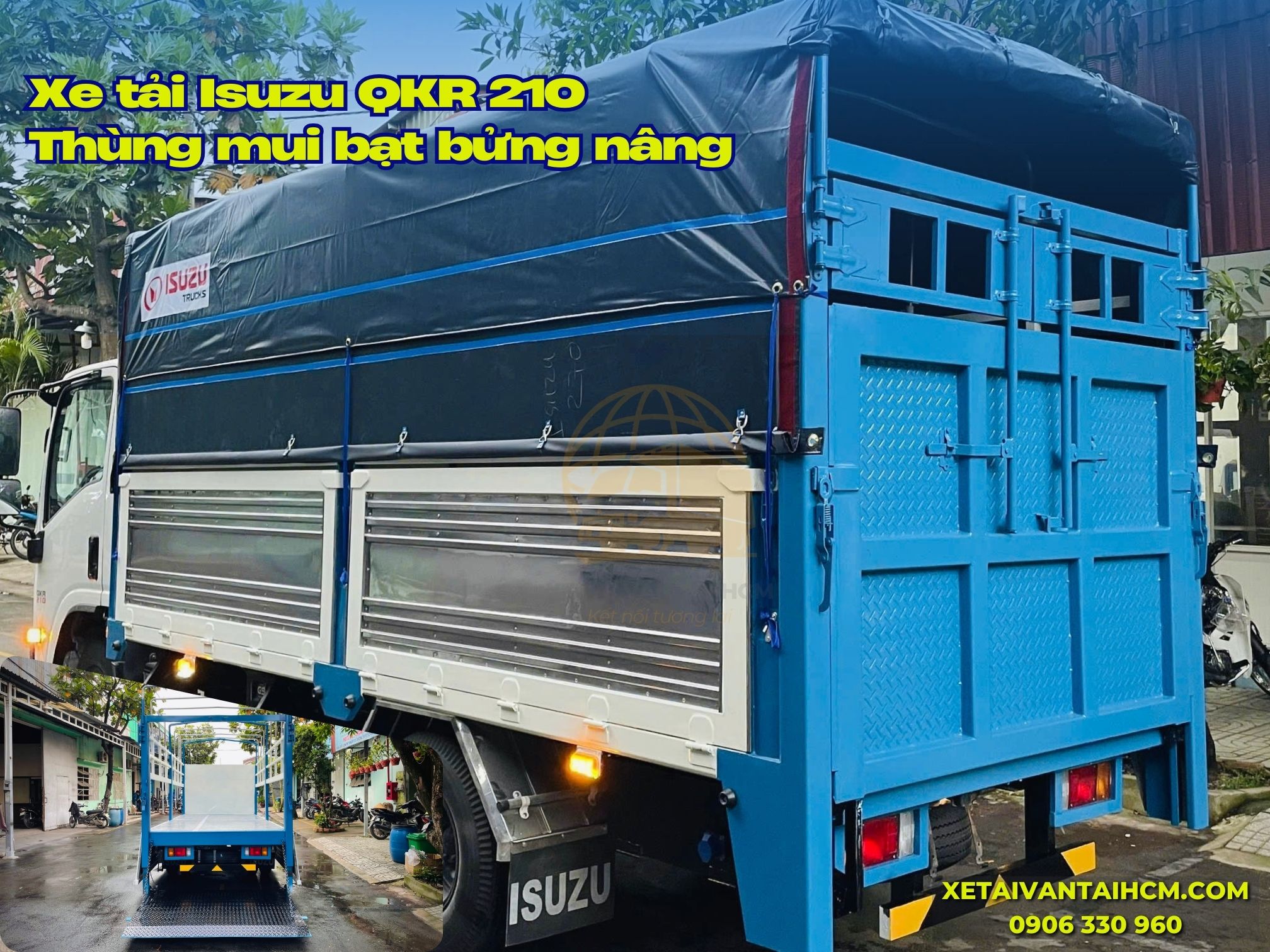 Thùng mui bạt Isuzu QKR 210 bàn nâng