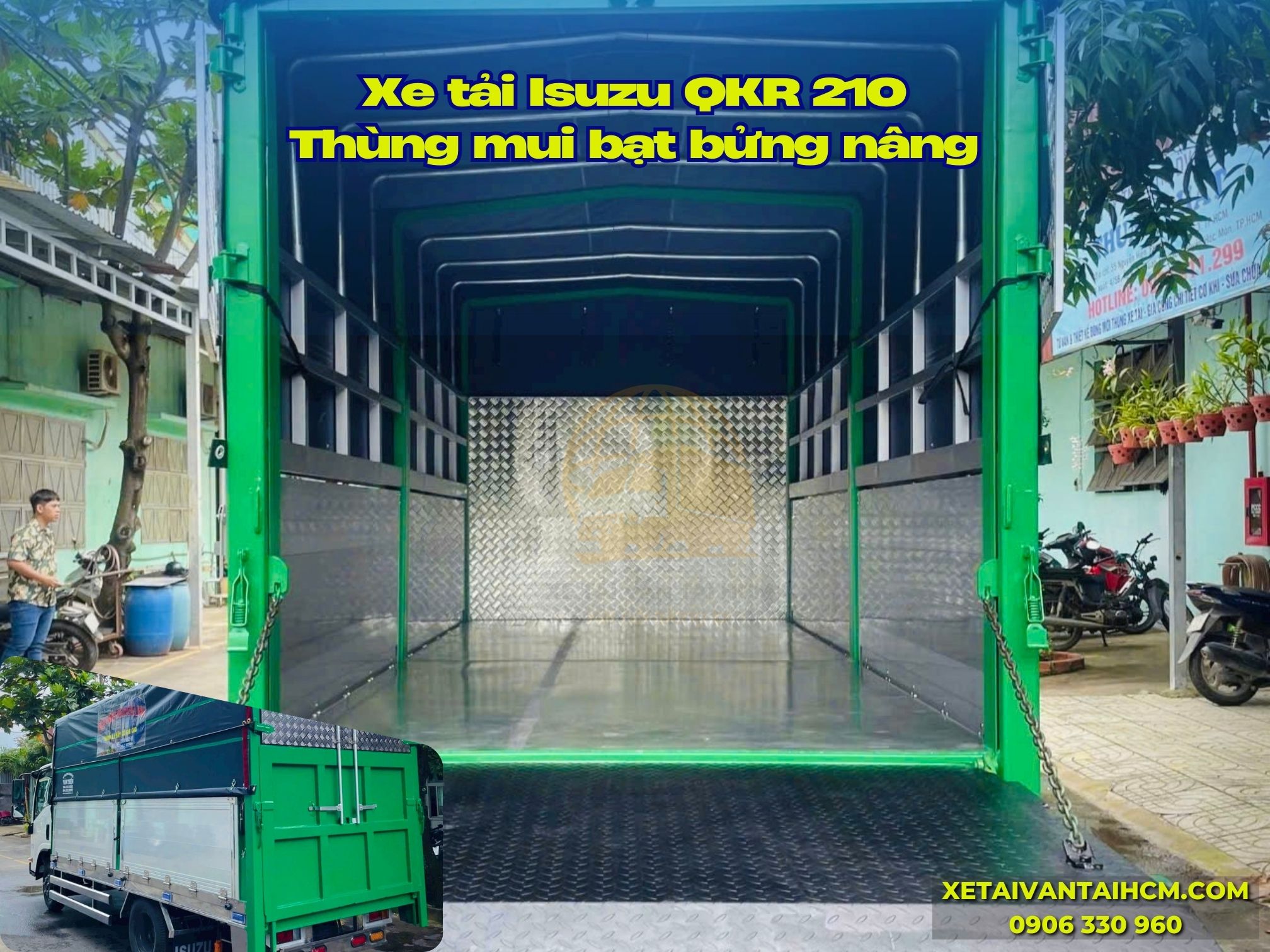 Thùng mui bạt QKR 210 sử dụng bàn nâng