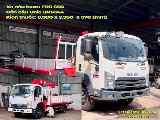 Xe tải Isuzu FRR 650 thùng lửng gắn cẩu Unic 344 - Isuzu FRR 650 gắn cẩu Unic 3 tấn 4 khúc