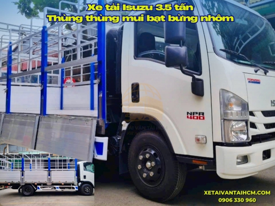 Xe tải Isuzu 3.5 tấn NPR 400 thùng mui bạt bửng nhôm - Isuzu NPR 400 thùng mui bạt bửng nhôm 3.5 tấn