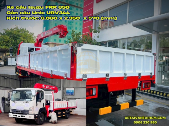 Xe tải Isuzu FRR 650 thùng lửng gắn cẩu Unic 344 - Isuzu FRR 650 gắn cẩu Unic 3 tấn 4 khúc