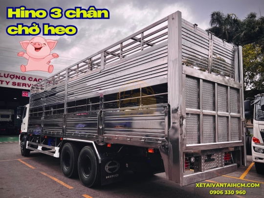 Xe tải Hino 3 chân 15 tấn chở heo có bàn nâng 2 tầng - Xe tải Hino 3 chân 15 tấn thùng chở gia súc có bàn nâng 2 tầng