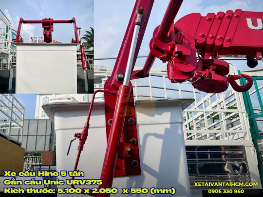 Xe tải Hino 5 tấn gắn cẩu Unic 375 có rổ nâng người - Hino 5 tấn thùng lửng gắn cẩu Unic 3 tấn 5 khúc có rổ nâng người