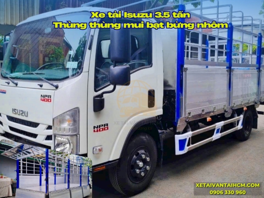 Xe tải Isuzu 3.5 tấn NPR 400 thùng mui bạt bửng nhôm - Isuzu NPR 400 thùng mui bạt bửng nhôm 3.5 tấn