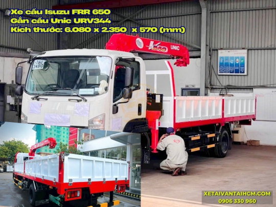 Xe tải Isuzu FRR 650 thùng lửng gắn cẩu Unic 344 - Isuzu FRR 650 gắn cẩu Unic 3 tấn 4 khúc