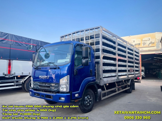 Xe Tải Isuzu FRR 650 Thùng Chở Gia Cầm Cabin Xanh Dương