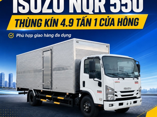 Xe tải Isuzu NQR 550 thùng kín dài 5m7 tải 4.9 tấn cửa hông 1m2
